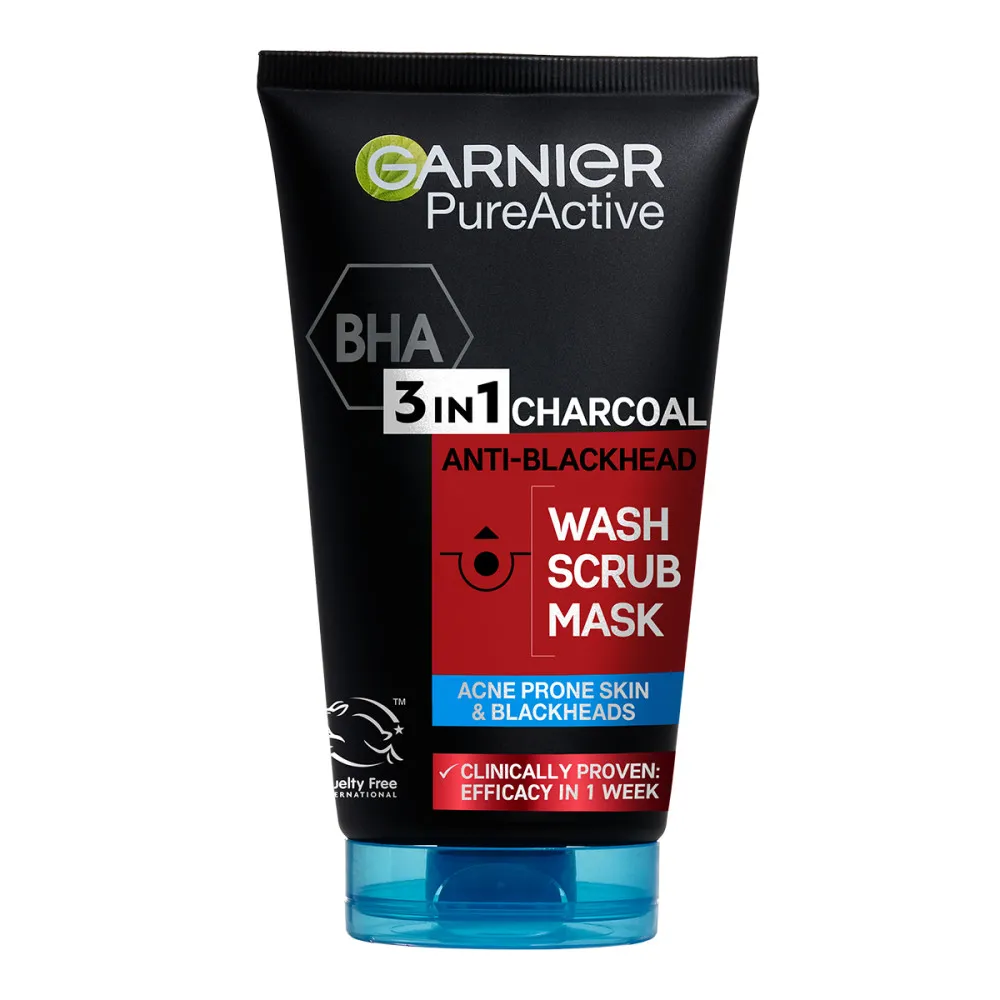 Garnier Skin Naturals izdelek za čiščenje obraza - Pure Active 3in1 Gel + Scrub + Anti-Blackhead Mask