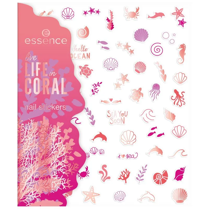 essence samolepilne nalepke za nohte - Live Life In Coral Nail Stickers - 01 It's A Reef Of Happiness!